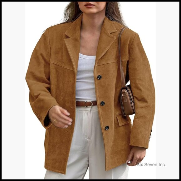 Jackets & Blazers - Faux Suede Leather Blazer Jacket Oversized Bomber Coat Fall Winter